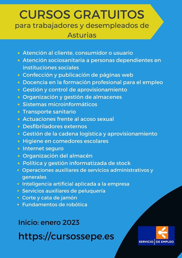 Cursos trabajadores desempleados Asturias 2023